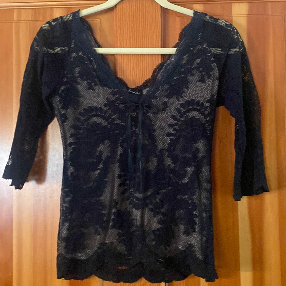 Ann Fariday Black and Nude top